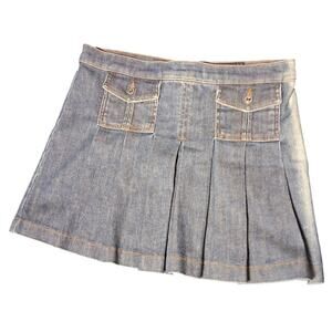 Y2K Juicy Couture Pleated Mini Skirt ONE SIDE HAS FADING Denim Front Pockets